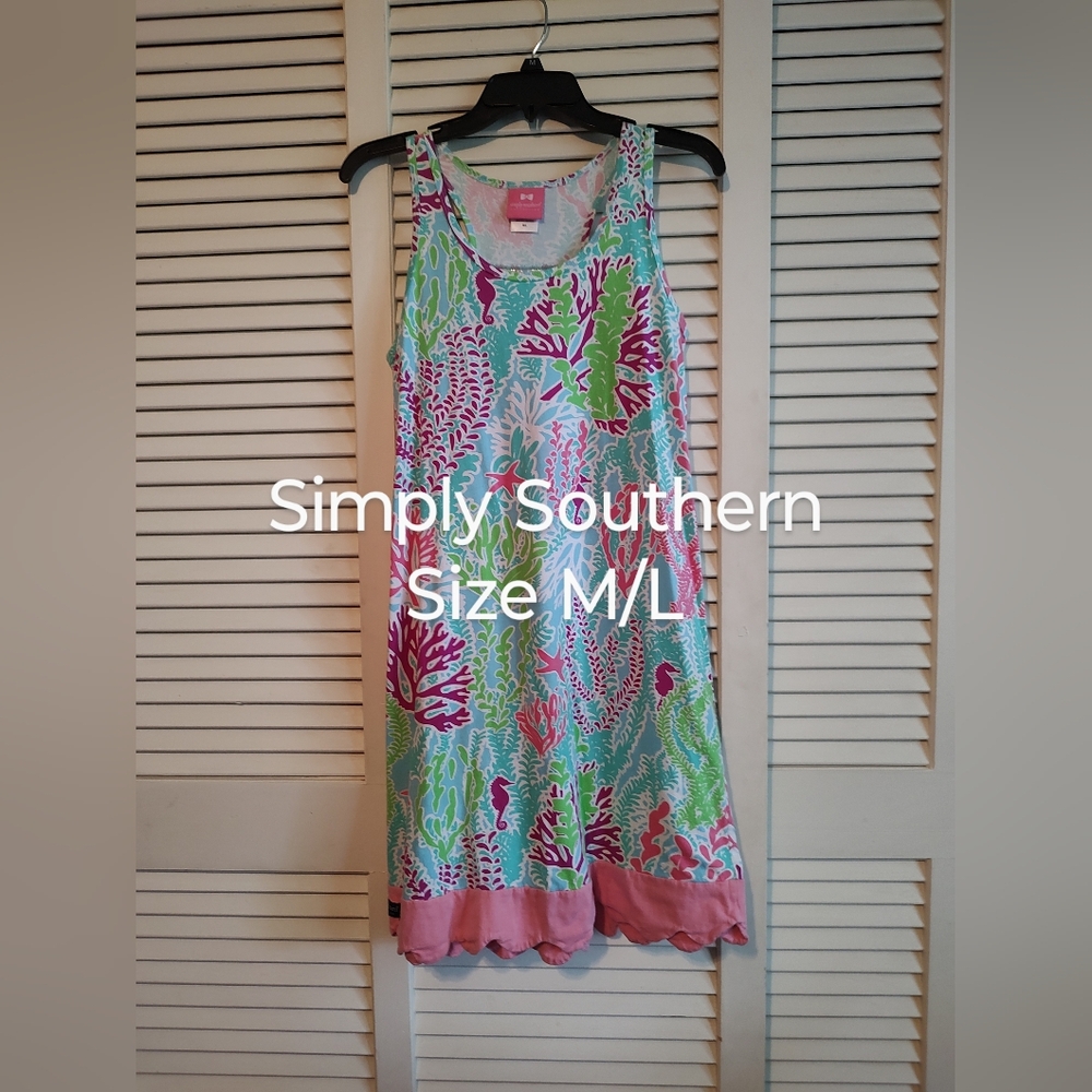 Simply Southern Pink and Green Mini Sundress Sleeveless Scoop Neck